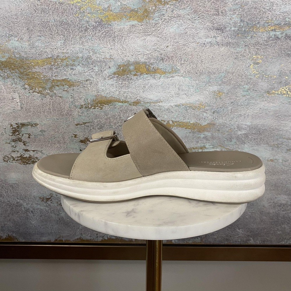 Clarks Cloudsteppers Sandals Shoes Womens Size 11 Beige Slide Double Buckle - Picture 6 of 9